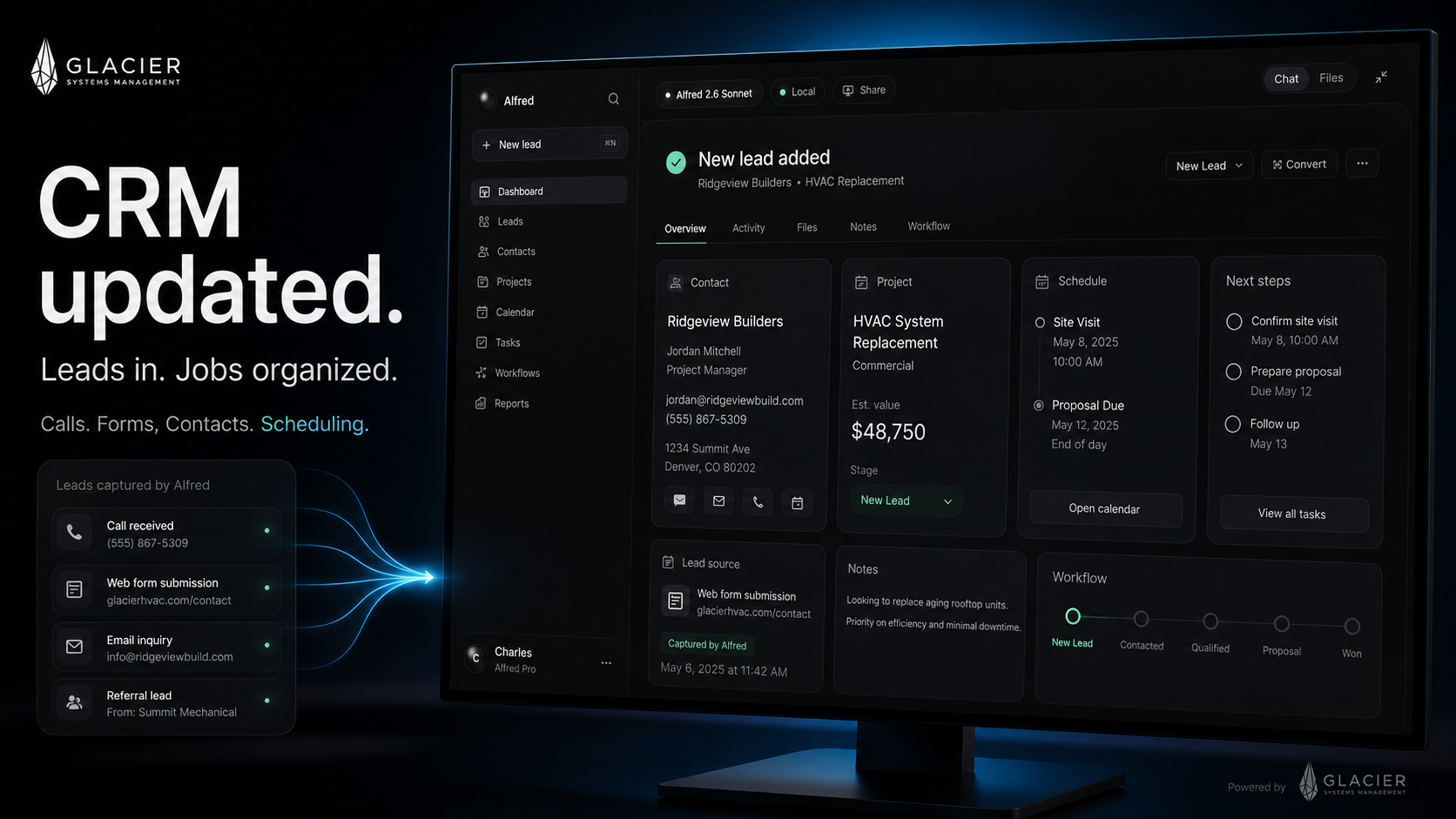 CRM updated automatically Glacier Systems Greg interface