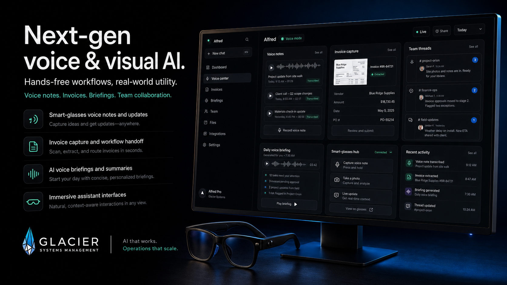 Next-gen voice and visual AI Glacier Systems Greg interface