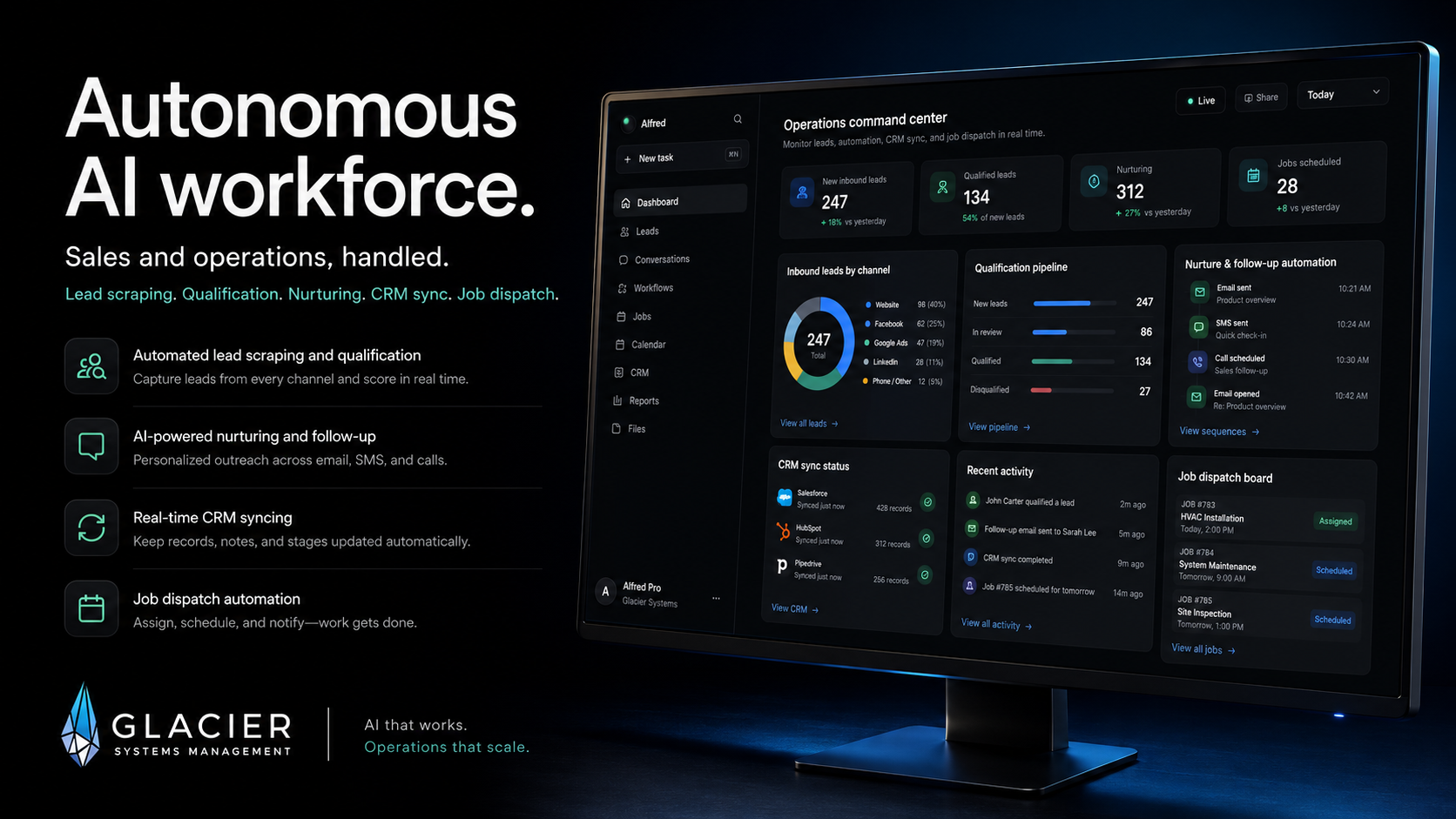 Autonomous AI workforce Glacier Systems Greg interface