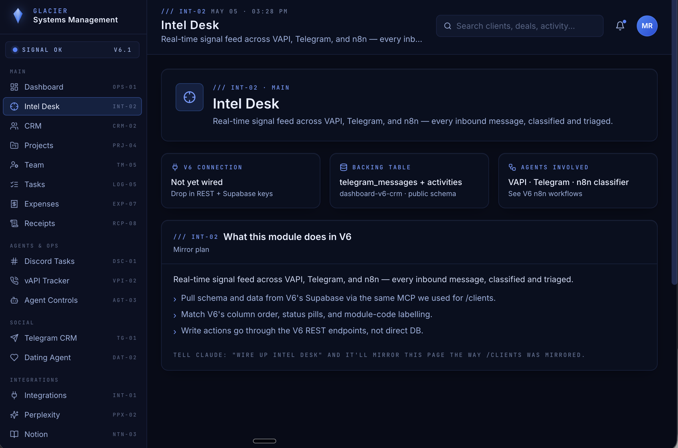 Glacier CRM intelligence desk demonstration