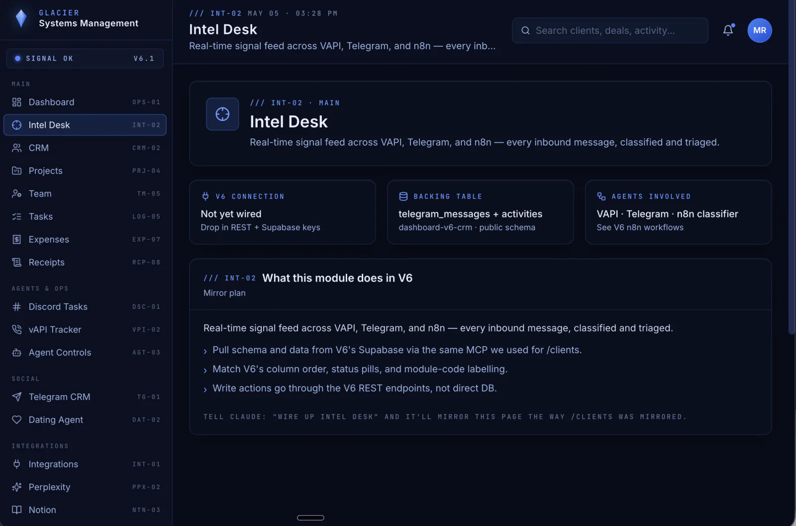 Glacier CRM intelligence desk demonstration