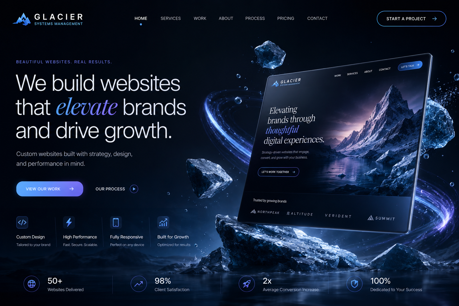 Cinematic Glacier Systems website design concept
