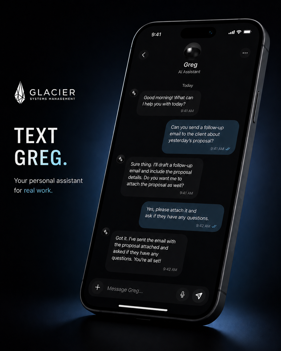 Text Greg mobile assistant interface