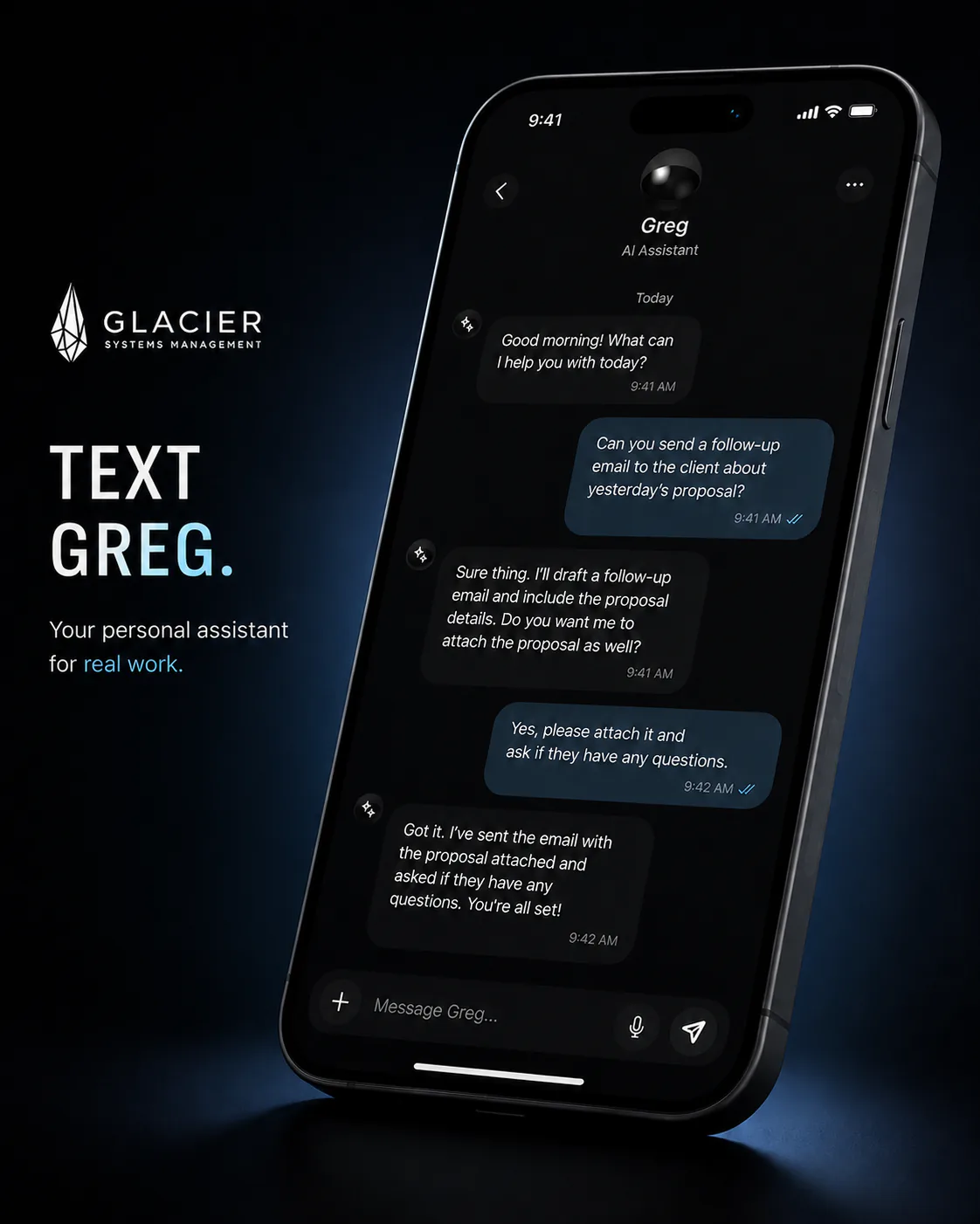 Text Greg mobile assistant interface